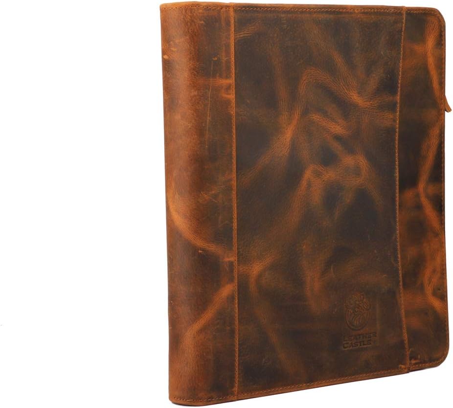 Vintage Zippered Business Organizer Book Style File Folder, Tan