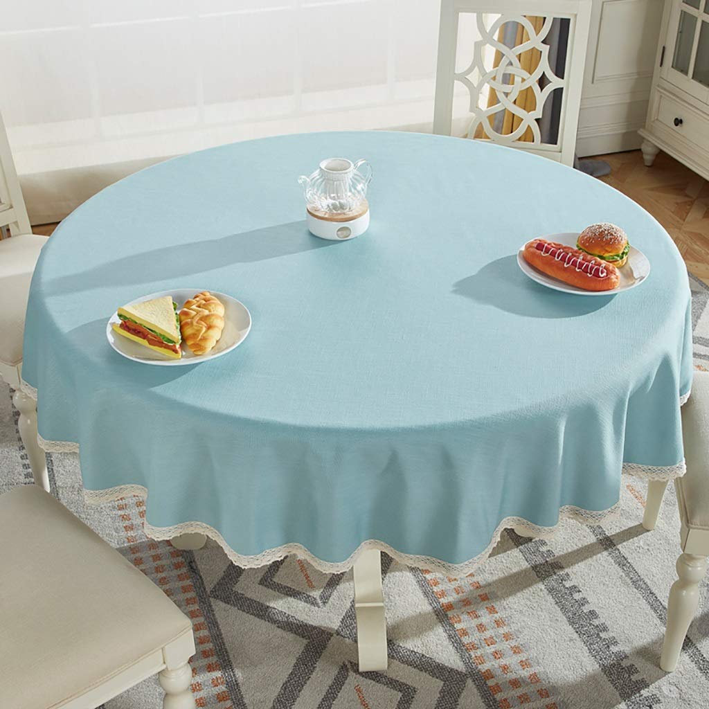 Nappe ronde bleu en coton et lin de 200cm pour table de cuisine