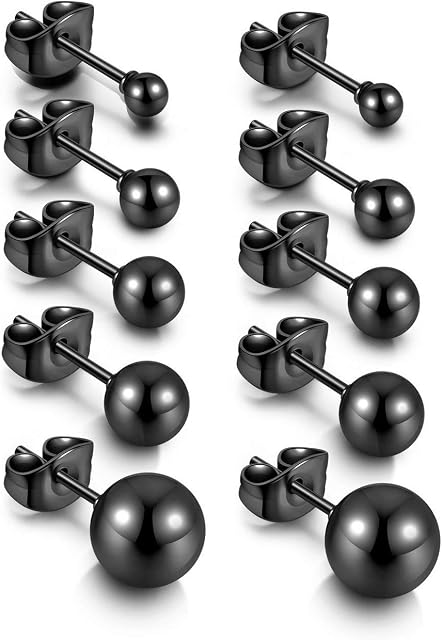 JOVIVI Silver Stud Earrings for Women Girls, 5 Pairs Stainless Steel Round Ball Stud Earrings Set, Hypoallergenic Barbell Earring Ear Studs Men Jewellery,Size: 3, 4, 5, 6, 8mm