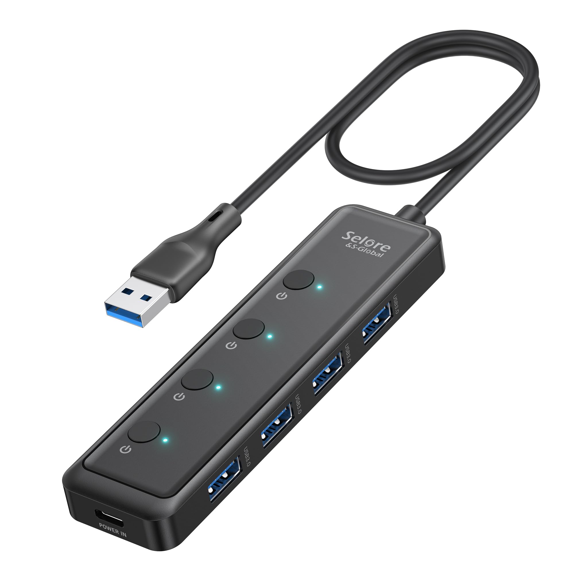 Selore USB 3.0 Hub, Selore 4-Port USB Hub Ultra-Slim Data USB Splitter USB Expander with 2-Foot Compatible with USB-A Port Laptop, for MacBook, Mac mini, iMac, PC, Flash Drive, HDD, Mouse