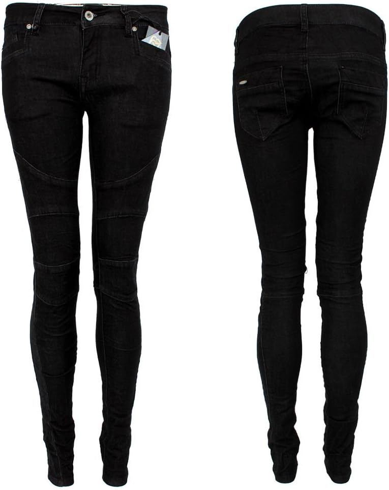 LoveSaints Collection Womens Stretch Bum Lifting Jeans Skinny Fit Denim Black Biker Panelled