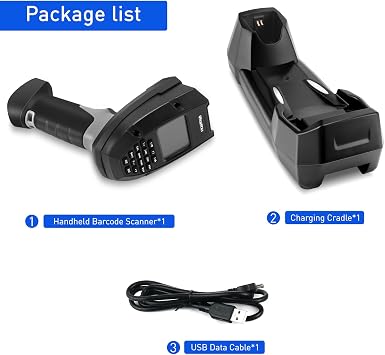 1D 2D Wireless Barcode Scanner, Onewscan Portable Inventory Scanner with Charging Base Data Collector Barcode Reader Data Terminal 2.4G Wireless & USB Connection Bar Code Scanners with 2 LCD Screen