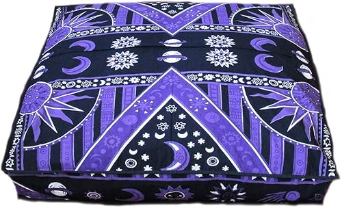 Miniatura 9 de Funda de almohada redonda de mandala hippie grande, funda de almohada otomana para sofá cama, funda de cojín de algodón con cremallera resistente,