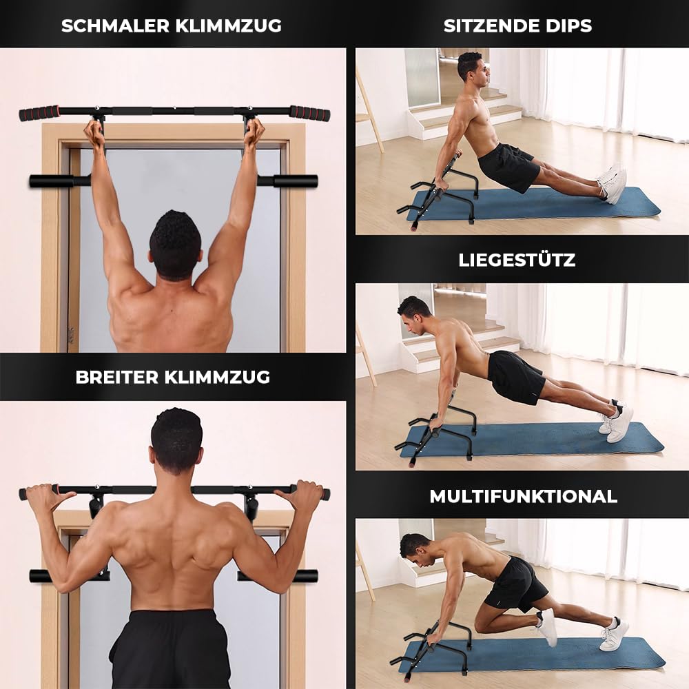 ONETWOFIT Barre de traction pour porte,Avec poignées antidérapantes,Jusqu'à 210 kg Multi-grip,Sans endommager le cadre de la porte,Largeur du cadre de porte Station de Musculation 2 en 1