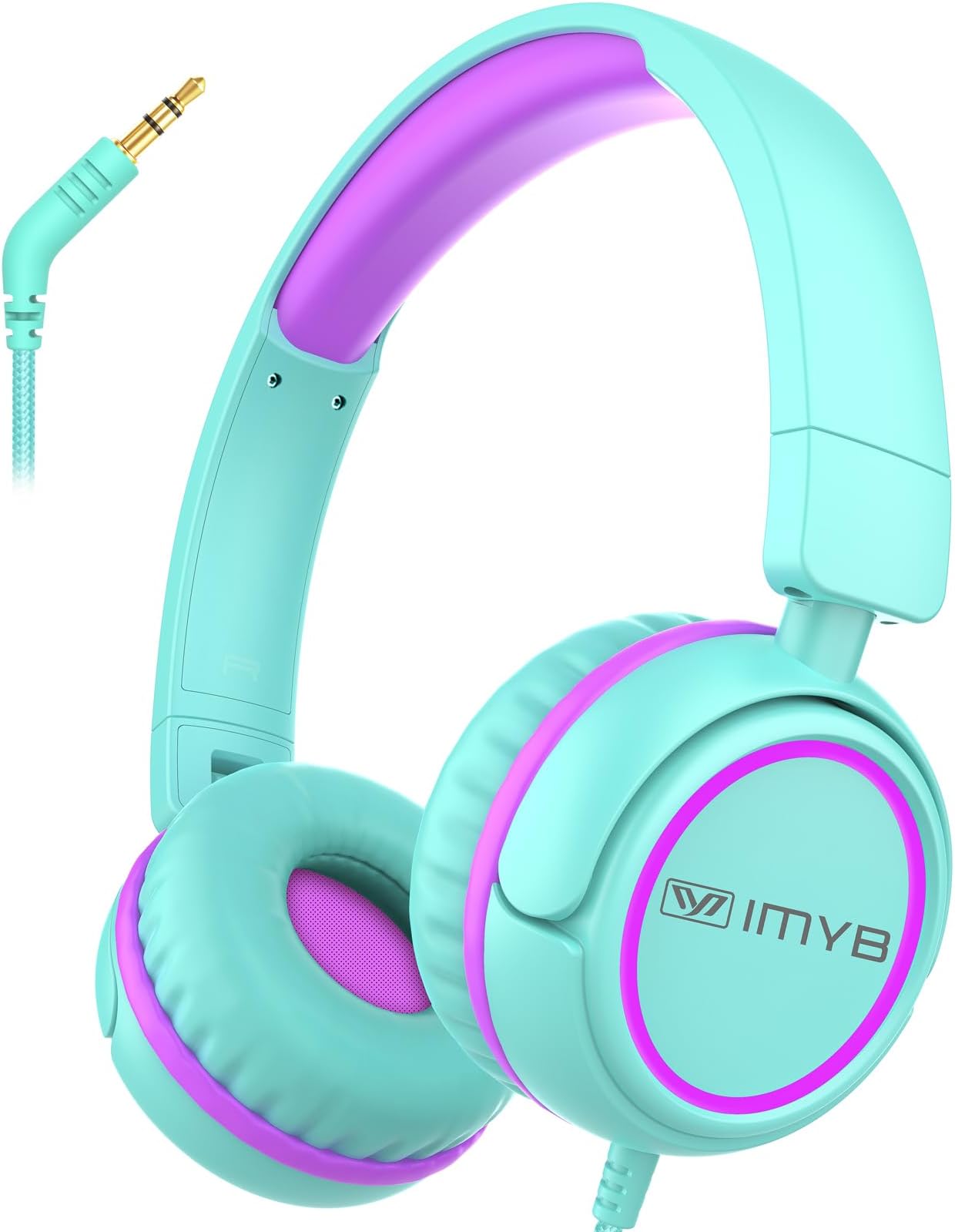IMYB V1 Kids Headphones, Wired Stereo Foldable Tangle-Free 3.5mm Adjustable On-Ear Headphones for Kids for School/Toddlers/Childrens/Teens/Boys/Girls/Ipad/Tablet/Kindle/Phones/Travel/Plane (Green)