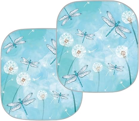 Auto Windshield Sunshade Dandelion Dragonfly Print Foldable Sun Shade Heat Insulation Sun Visor 2 Piece Set fit Most Car Truck Sedan SUV