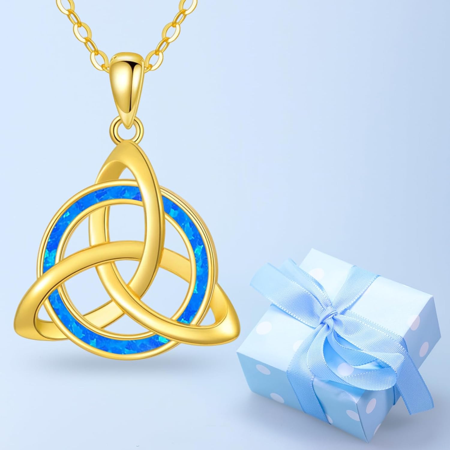 Solid 14K Gold Celtic Knot Necklaces for Women Real Gold Celtic Necklace Irish Jewelry Turquoise Birthday Anniversary Christmas Gift for Her Mom Wife 16+2 Inch - Image 5