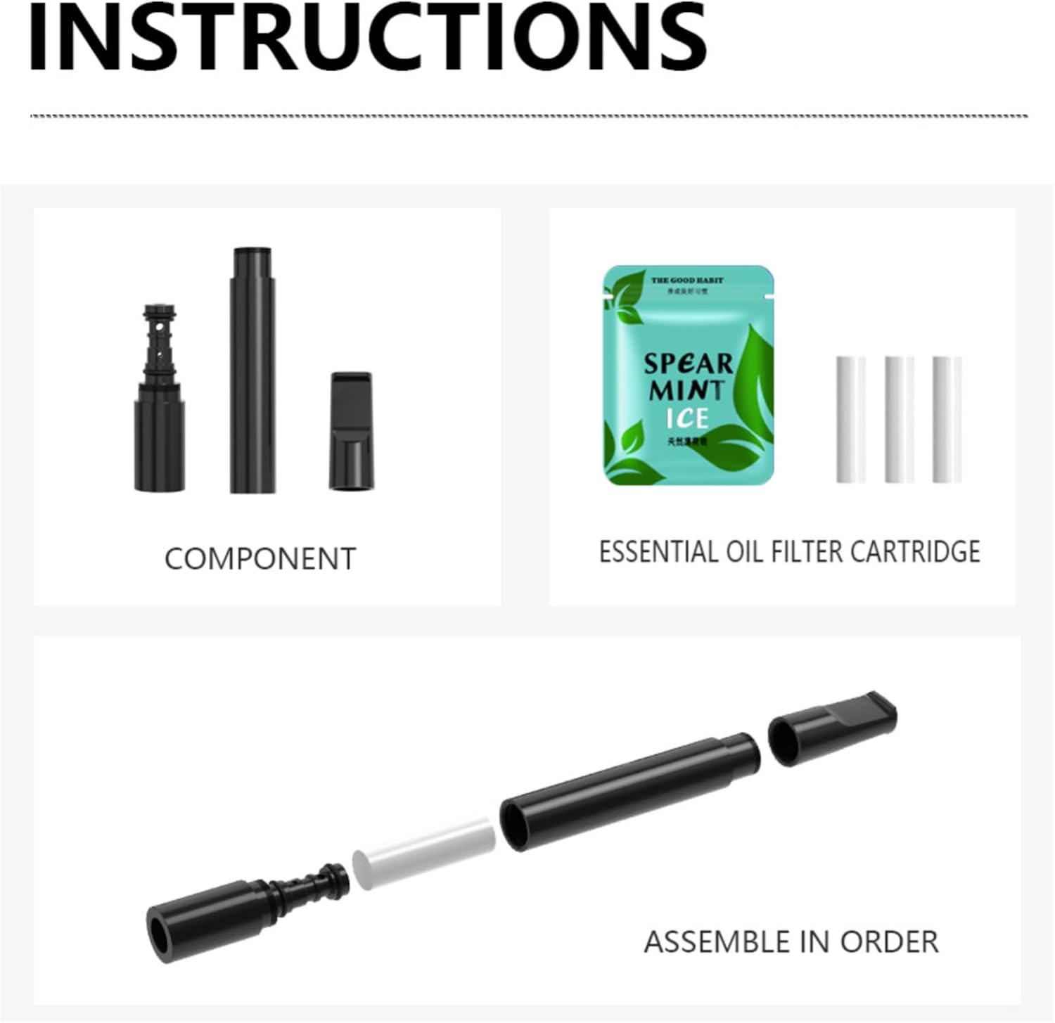 Replace Bad Habit Flavored Air Device with 12pcs Refillable Cores in 4 Flavors, Habit Support Refreshing Device for Stress Relief Sensory Fidget for Adults(Black)
