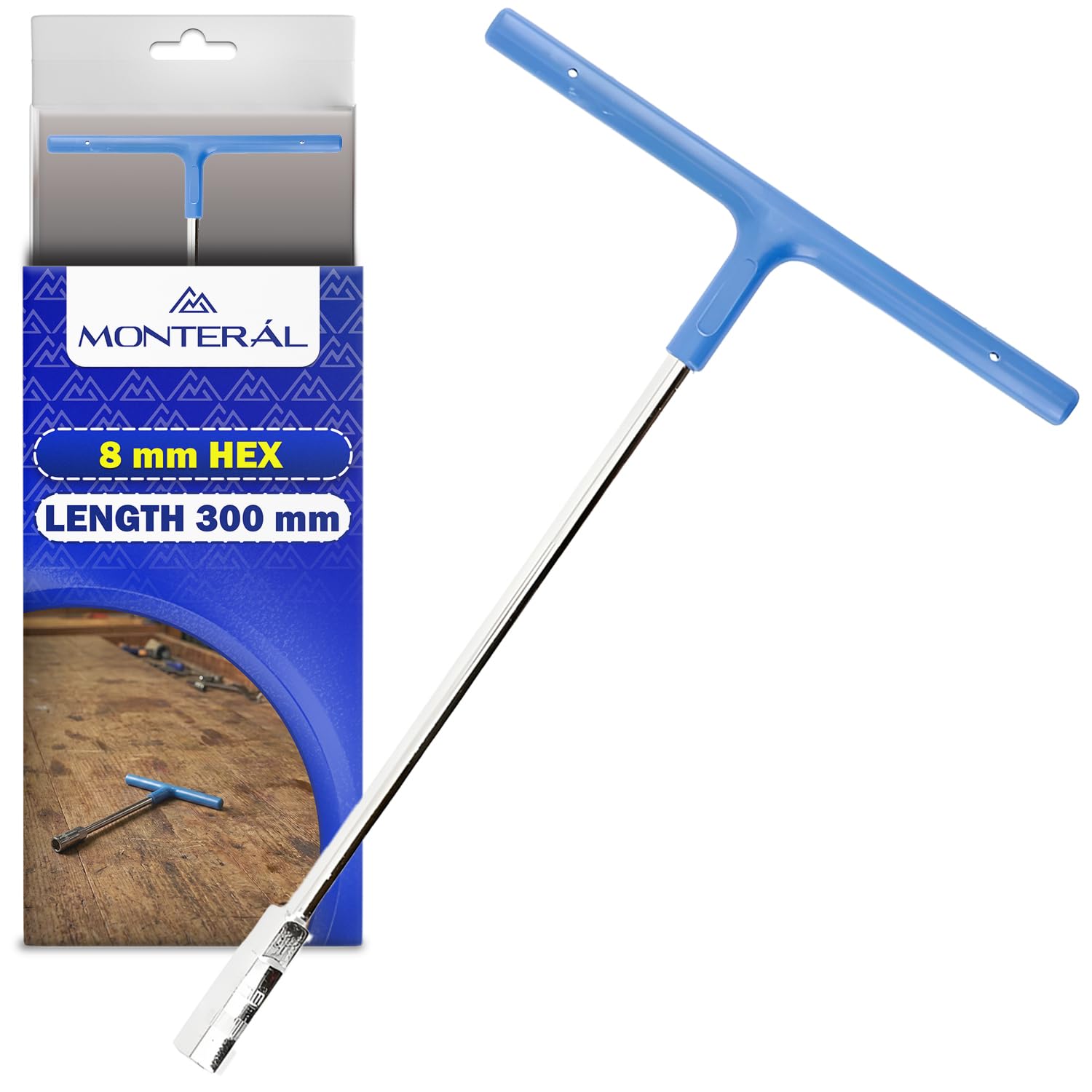 MONTERAL Llave de Vaso en Forma de T 8 mm Hex con Longitud 300 mm - Llave en Acero CrV con Recubrimiento Cromado