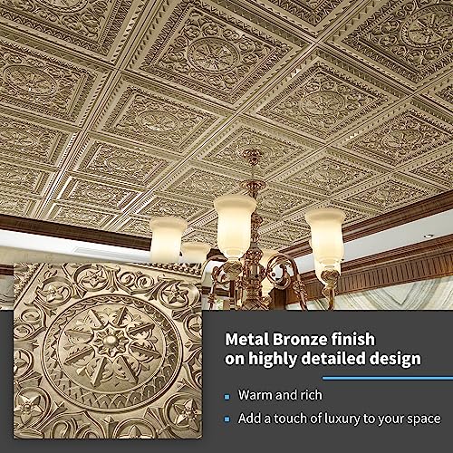 Image of Art3d Drop Ceiling Tiles, Glue up Ceiling Tiles, 2'x2' Plastic Sheet in Antique Gold (12-Pack, 48 Sq.ft)