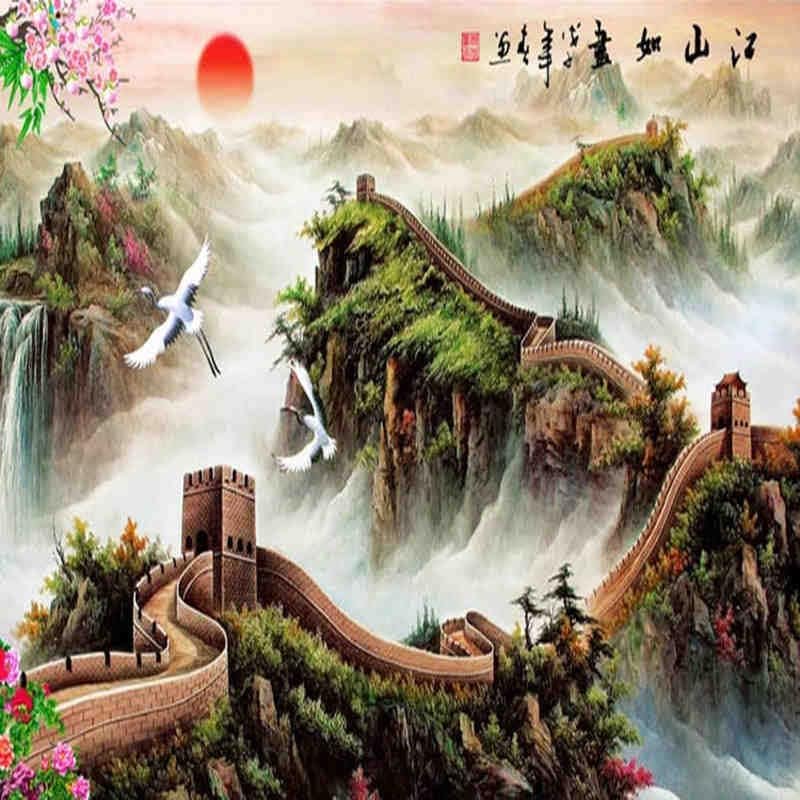 3D 【継目】 中国風の風景壁画リビングルーム研究家の装飾の背景壁画壁紙 3D