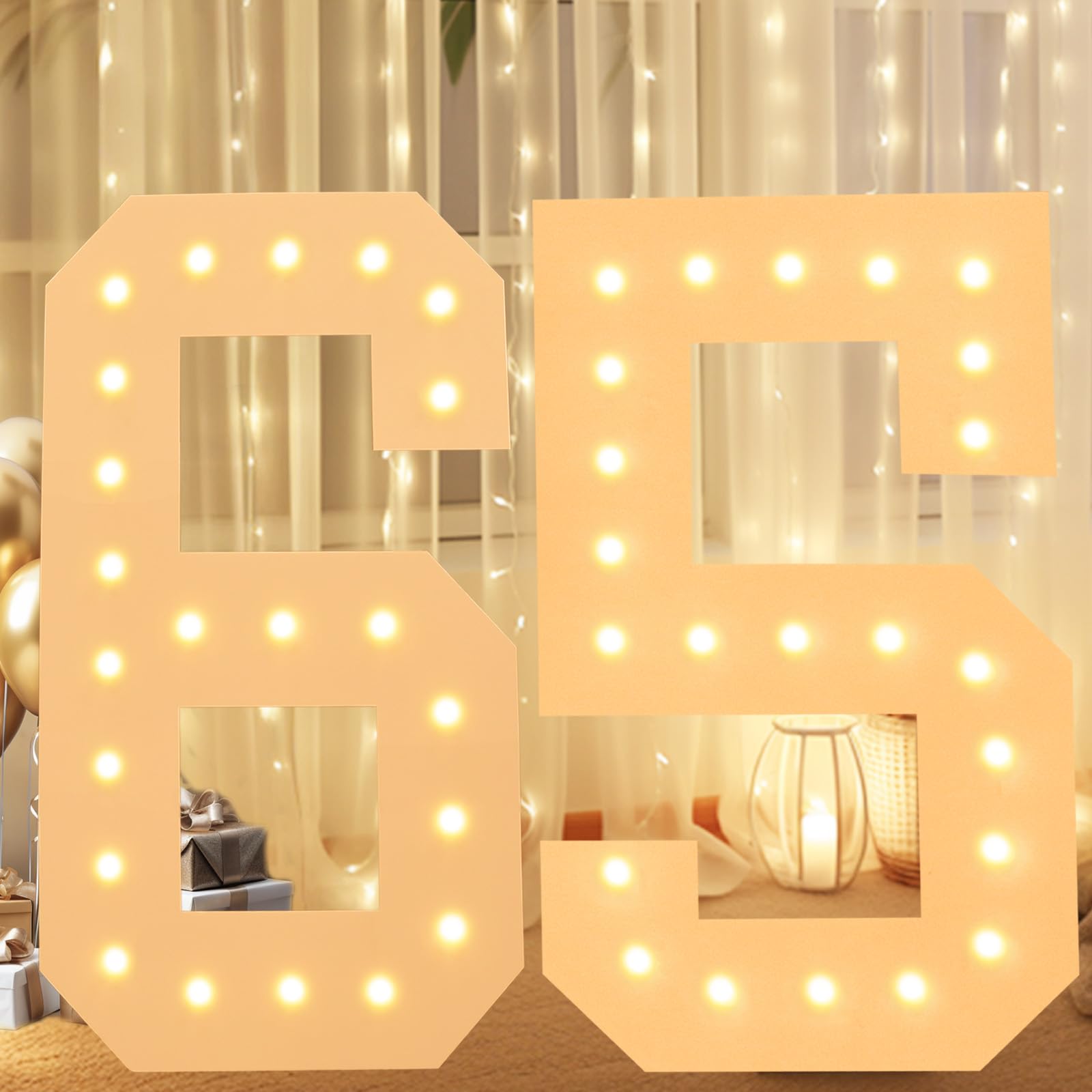LOBOOM 4FT Light Up Numbers, Marquee Numbers 4 Feet Tall Giant Number 65 Mosaic Big Number Sign for 65th Birthday Party Backdrop Anniversary Decorations, Pre-Cut Large Frame Number 65