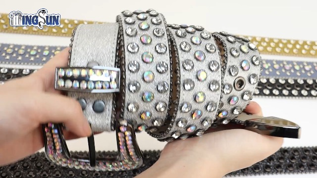 Rhinestone Belt for Women Men Shining Diamond Studded Microfiber Leather MINGSUN Rhinestone Belt - Men Women Black Western Bling  main image 4
