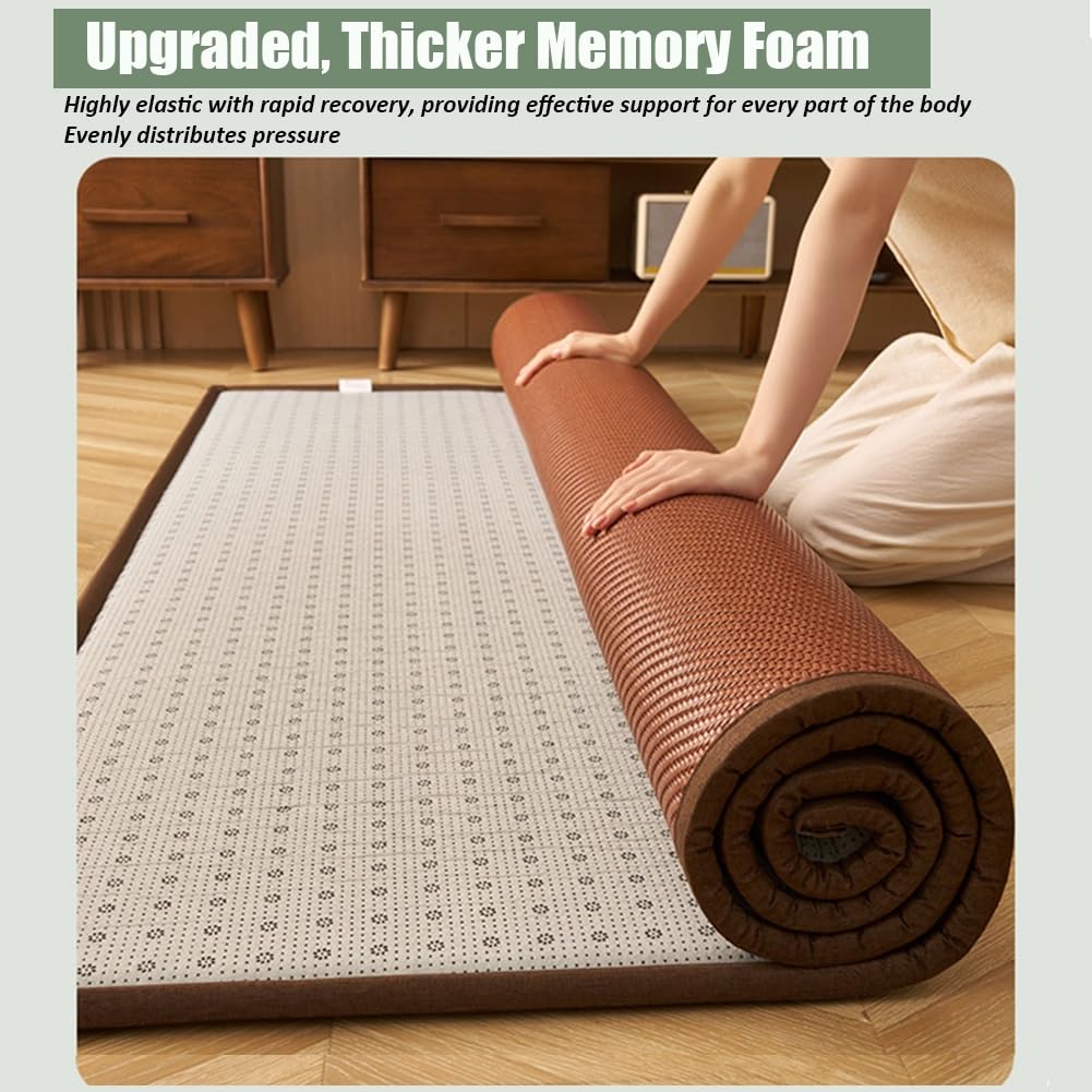 Japanische Bodenmatratze Tatami-Matte Memory-Schaum Rutschfeste Unterseite atmungsaktive Schlafunterlage Light Brown 60x120cm