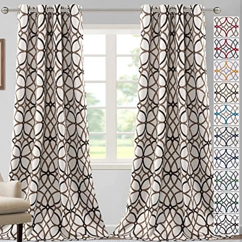 H.VERSAILTEX Blackout Curtains Printed Design 108 Inch Length 2 Panels Set Thermal Insulated Curtains for Bedroom Living Room Geometric Modern Grommet Window Drapes - Taupe and Brown