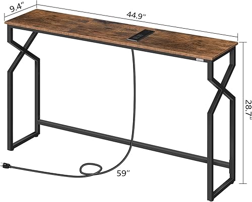 Miniatura 3 de Mesa consola para sofá, mesa de entrada de 44.9 pulgadas con estación de carga, mesa de sofá estrecha, mesa de pasillo, mesa de sofá con puertos