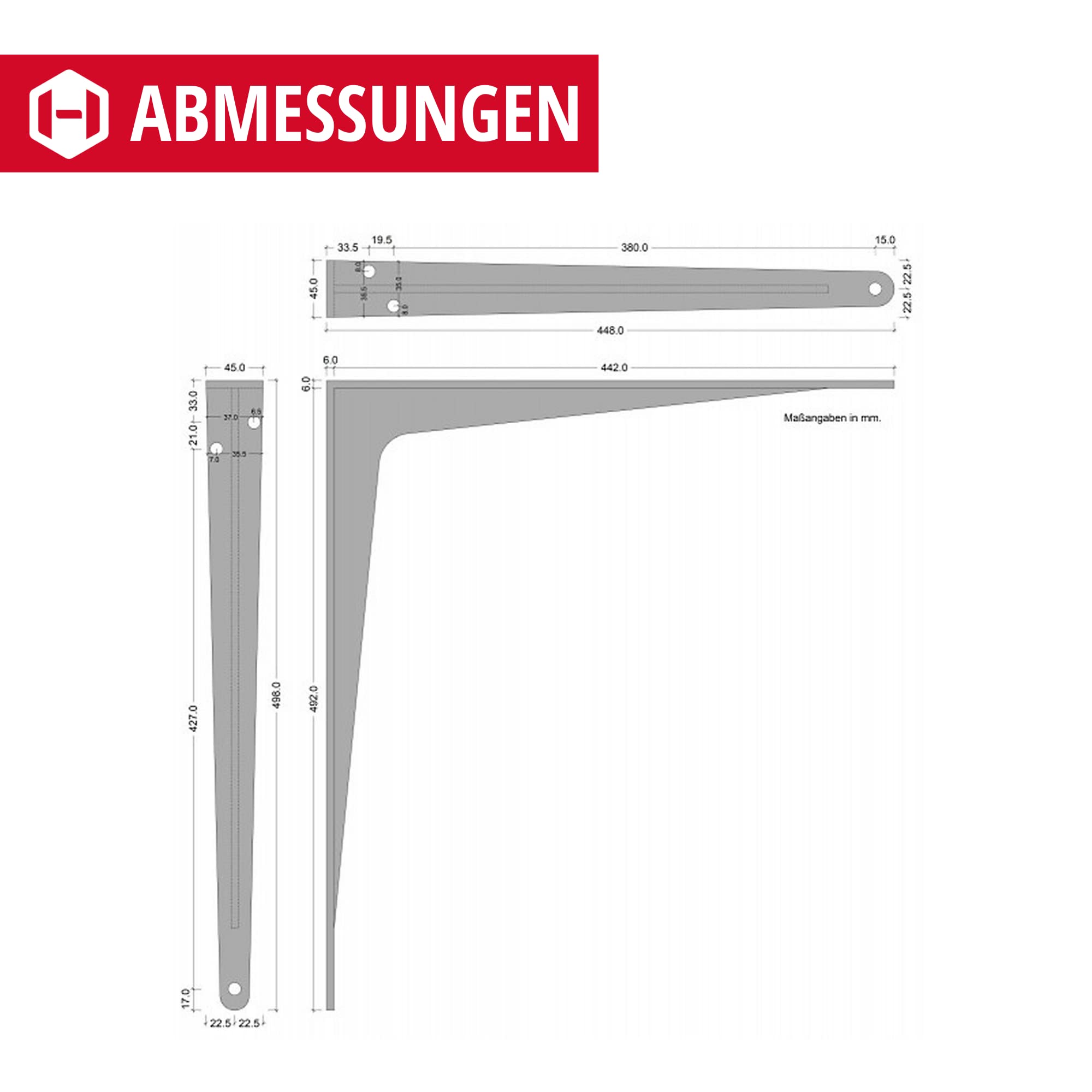 Gedotec Schwerlastkonsole Alu Regal-Konsole | SPARTA | Tiefe: 500 mm | 1 Stück | Schwerlastträger aus Aluminium | Tragkraft 400 kg pro Paar für Wandregale | Regalträger rostfrei | Wand-Winkel