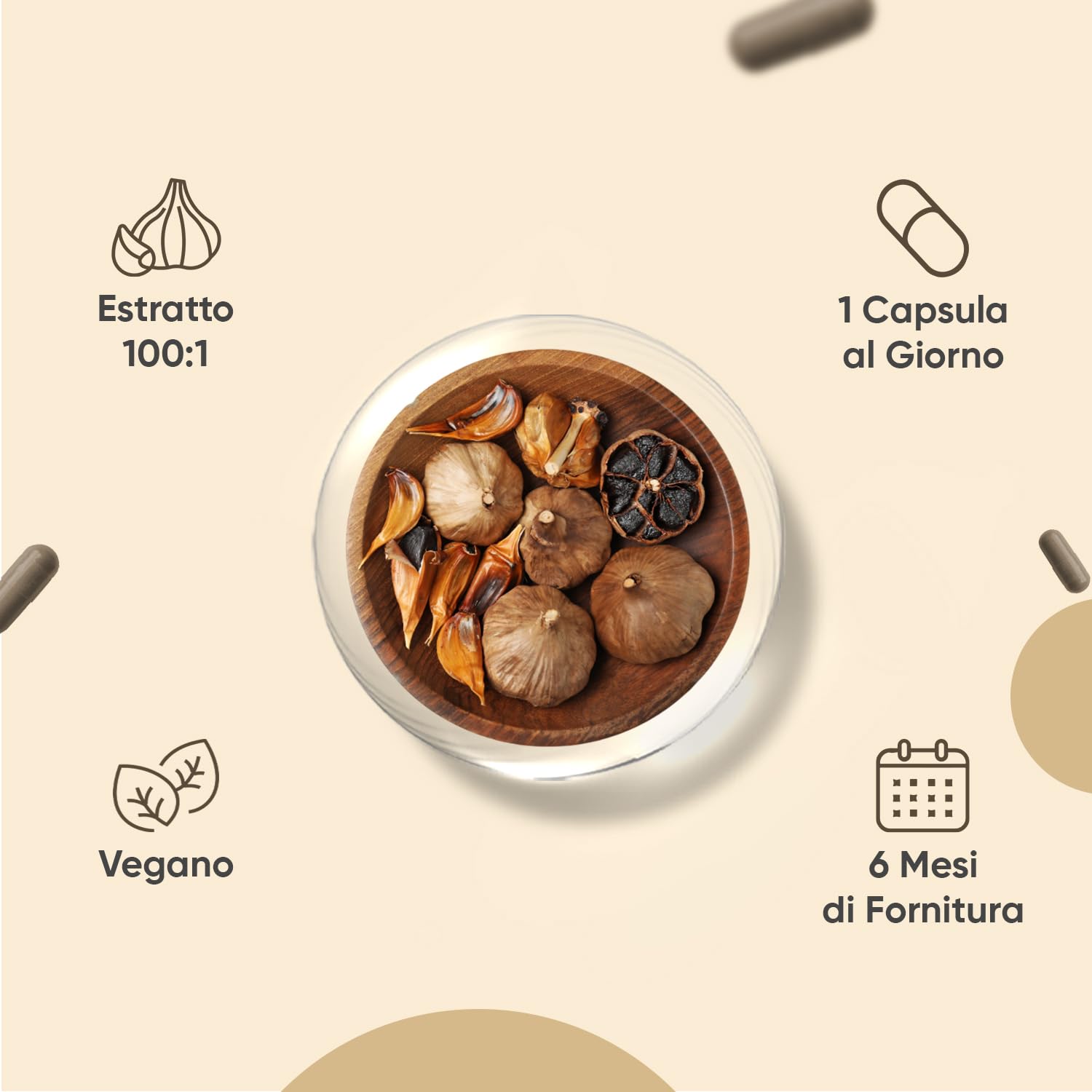 Aglio Nero Fermentato, 6 Mesi di Scorta, Estratto 100:1, 1 Sola Capsula al Giorno, Vegano, 180 Aglio Nero Capsule da 15000mg Ciascuna, da Allium Sativum, Senza Glutine, Senza Magnesio Stearato né OGM