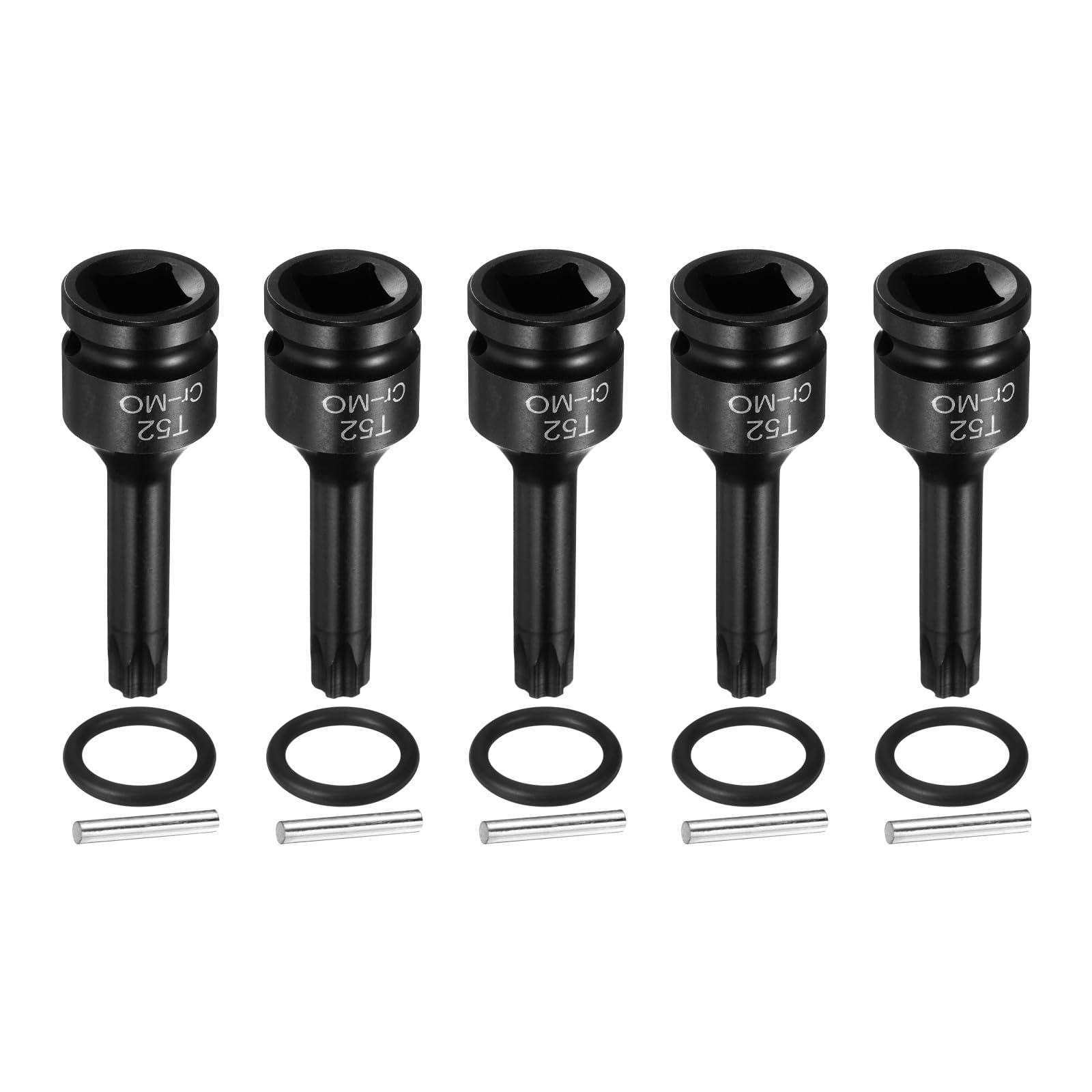 sourcing map 5pcs 1/2" Drive Torx Bit Socket T52 Impact 6 Point Star Bit Sockets CR-MO Steel with Cotter Pin and O-Ring for Power Drill Drivers Garage Workshop Adapter