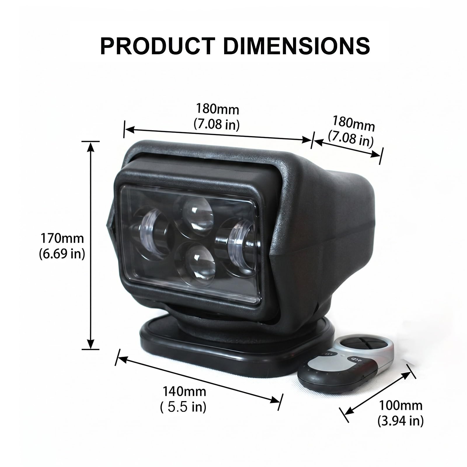 Faro di ricerca per veicoli da 120 W, girevole a 360° con telecomando, potente base magnetica, alta luminosità, impermeabile, ideale per campeggio, barche, camion, fuoristrada(White)