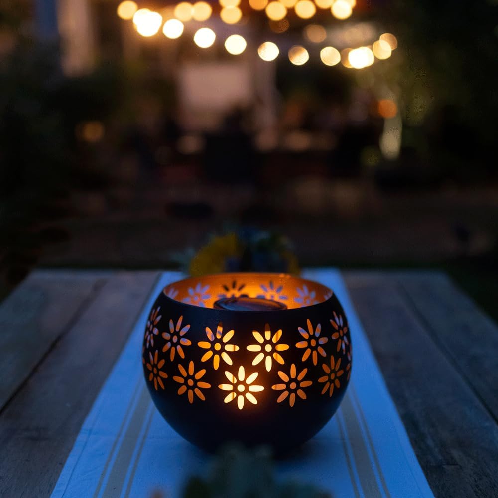 (1-Pack) Outdoor Waterproof Solar Lanterns - Metal Porch Lights with Flickering Flame for Tabletop, Patio, Garden & Landscape Decor (Bronze/Copper)