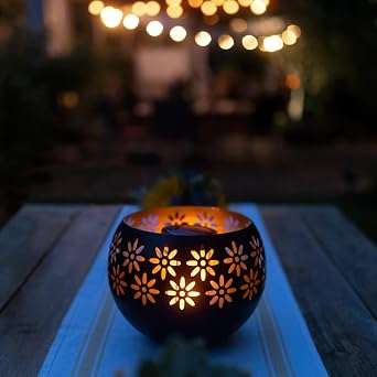 Original Solar Fire Bowl 1-Pack Outdoor Waterproof Solar Lanterns - Metal Porch Lights with Flickering Flame for Tabletop, Patio, Garden & Landscape Decor Matte Black
