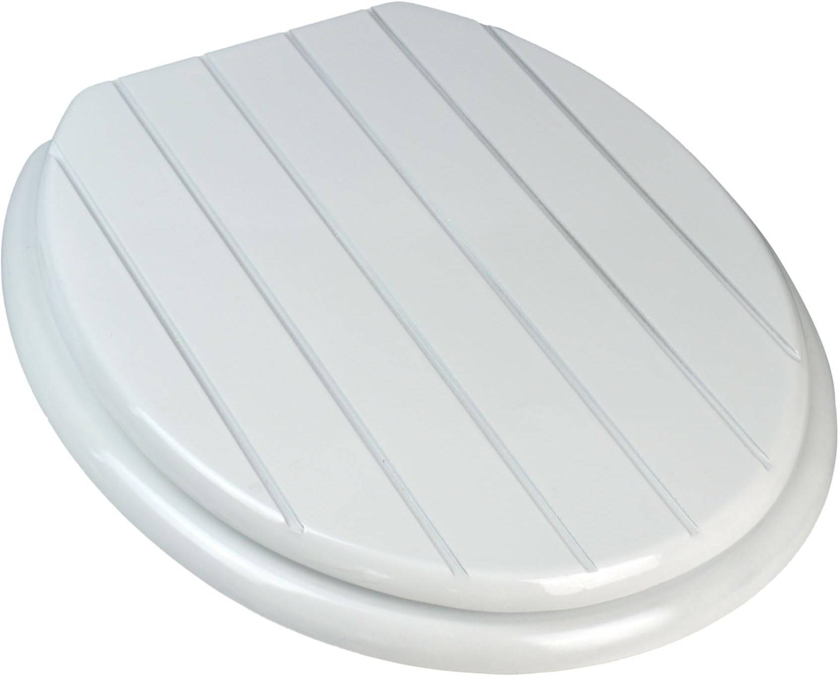 Harbour Housewares White Wooden Adjustable Toilet Seat. White Groove Design. Chrome Plated Hinges. Fixings Included