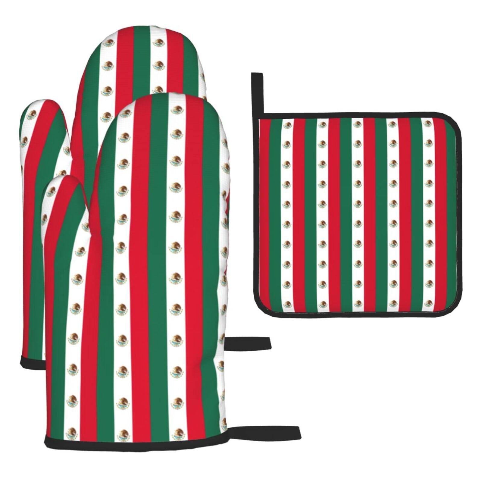 Flag Of Mexico Print Oven Kitchen Gloves For Baking Outdoor Grilling Home Use Mitts Microwaving Bbq
