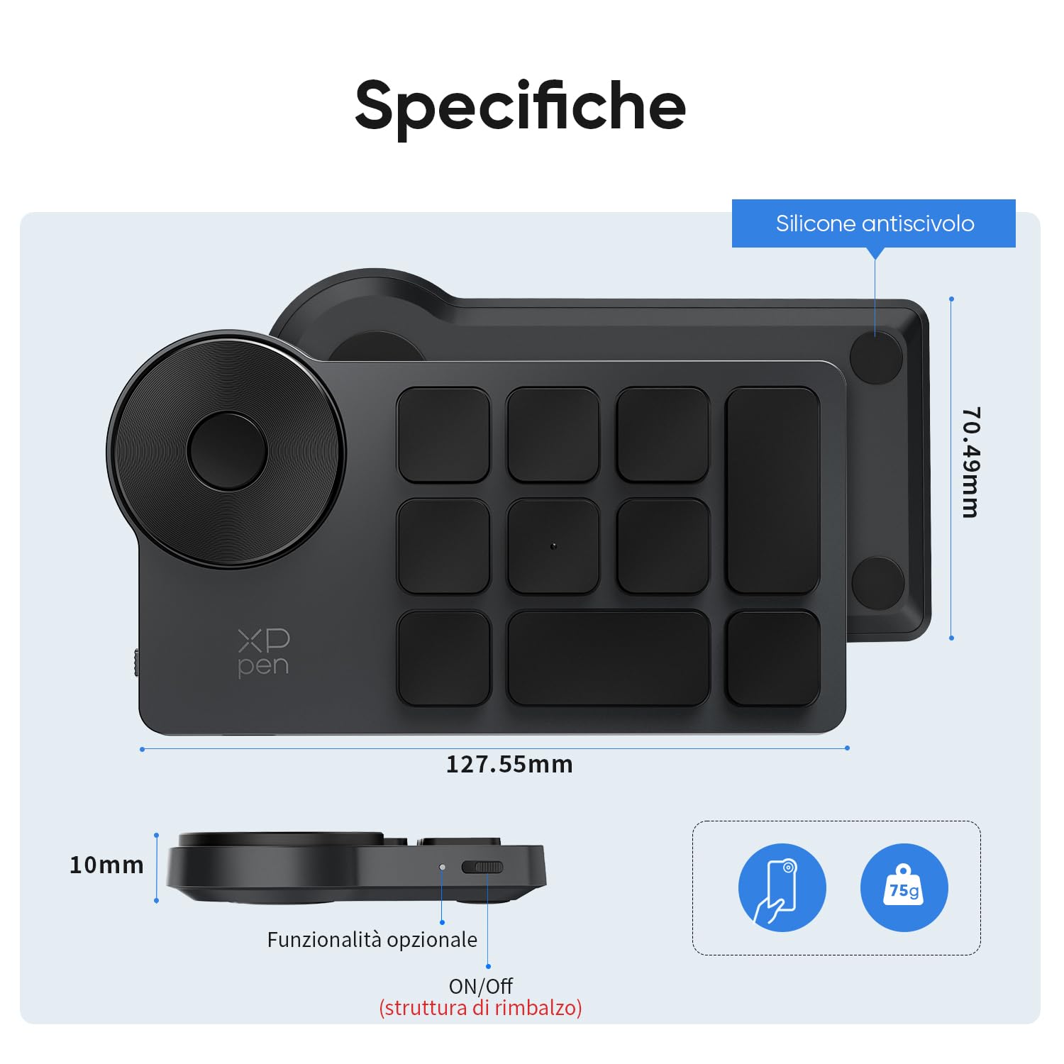 XPPen ACK05 Tastiera Remota Bluetooth 5.0 Telecomando Quick Keys fino a 40 scelte rapide personalizzate, Controller Wireless per Tavoletta Grafica
