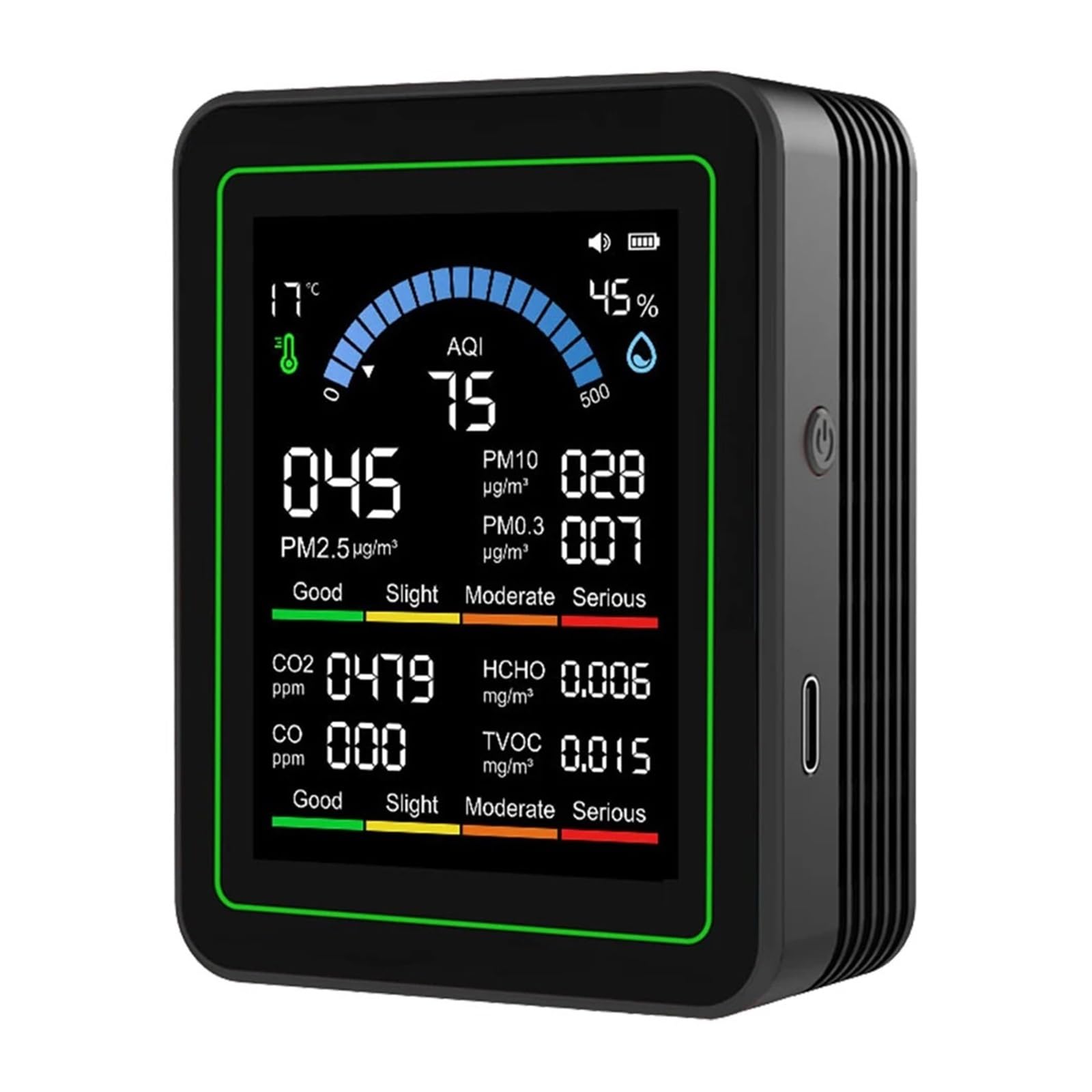 Air Quality Monitor, Monitor A Qualità 'aria 10 IN 1 Tester CO2 CO TVOC HCHO PM Rilevatore Di Formaldeide Misuratore Umidità A Temperatura Con TFT Da 2,8 Pollici(Black)