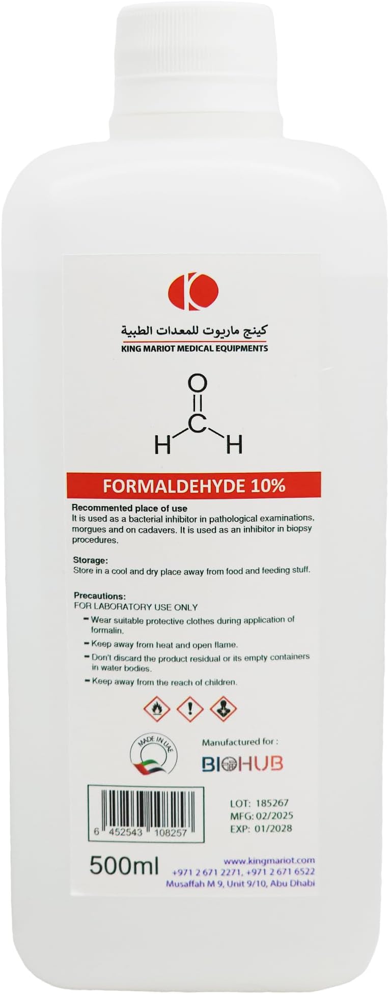 King Mariot Formalin Solution 10% 500ml | Medical-Grade Formaldehyde | Laboratory & Industrial Use