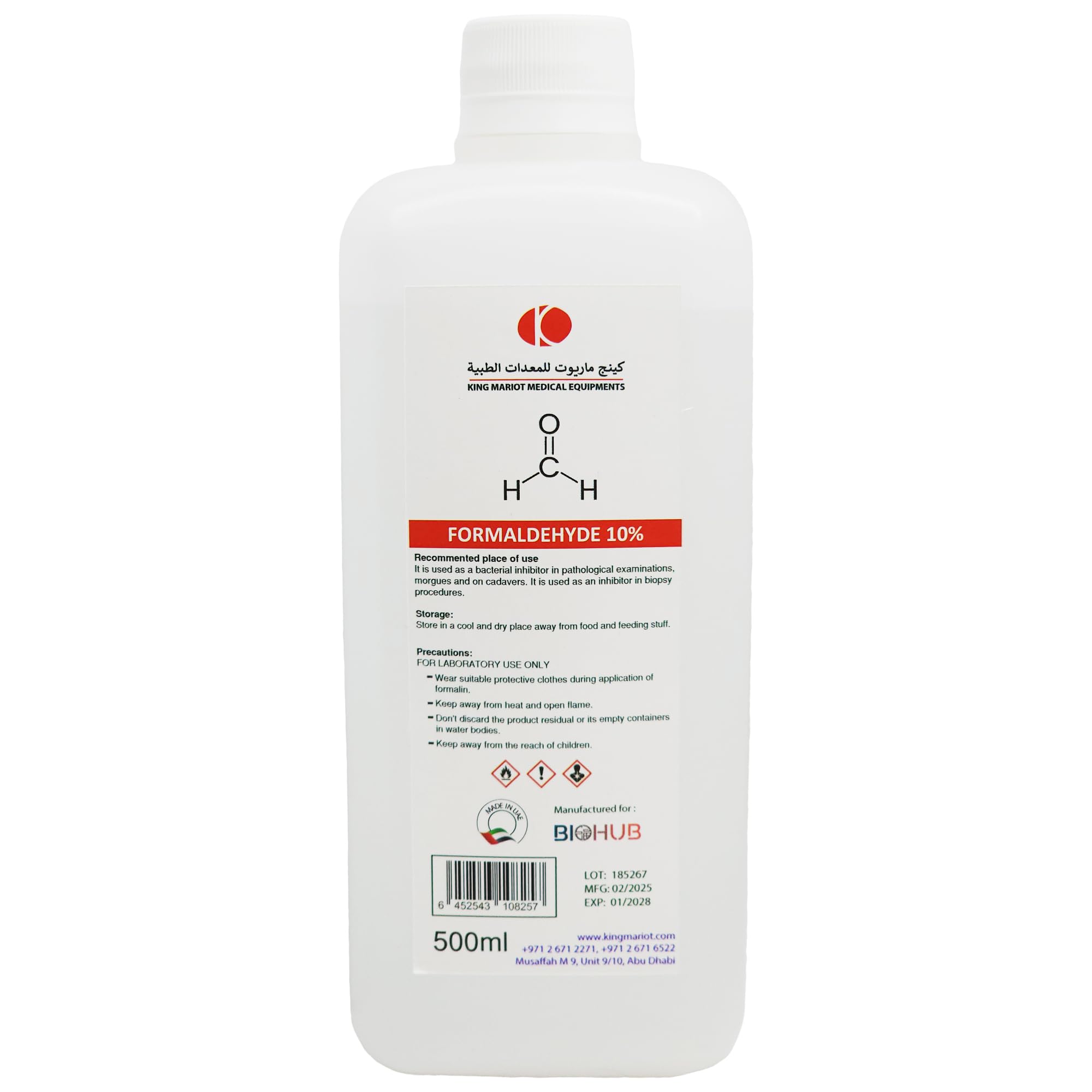 King Mariot Formalin Solution 10% 500ml | Medical-Grade Formaldehyde | Laboratory & Industrial Use