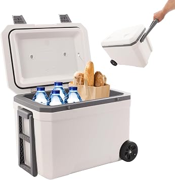 Insulated Portable Cooler with Wheels and Handle, 45L Large Capacity, Keeps Food Hot & Cold, Leak-Proof Ice Chest Box for Camping, Picnic, Beach, Travel, Outdoor