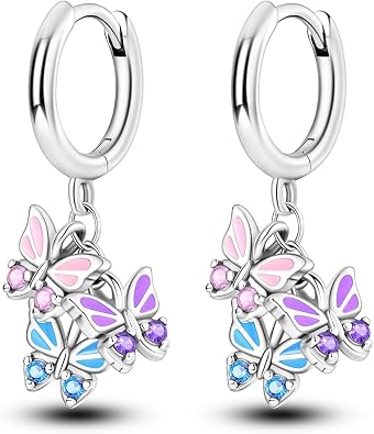 Hapour Cubic Zirconia Huggie Earrings Small Hoop Butterfly Earrings for Teen, S925 Sterling Silver Lightweight Drop Dangle Huggie Earrings for Women
