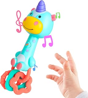 Cute Unicorn Baby Musical Rattle Toy 6-12-18 Months, Light-Up Teether & Sensory Chew Rubber 1st Birthday Gift for 1+ Year Old Boys Girls (Unicorn)