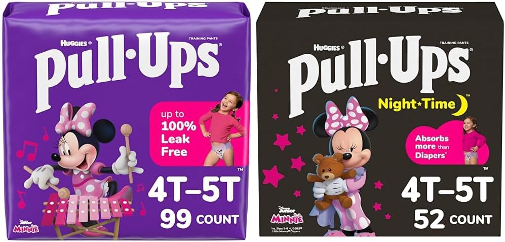 Bundle of Pull-Ups Girls' Potty Training Pants, Size 4T-5T Training Underwear (38-50 lbs), 99 Count (3 Packs of 33) + Pull-Ups Girls' Night-Time Potty Training Pants, Size 4T-5T (38-50 lbs), 52 Ct