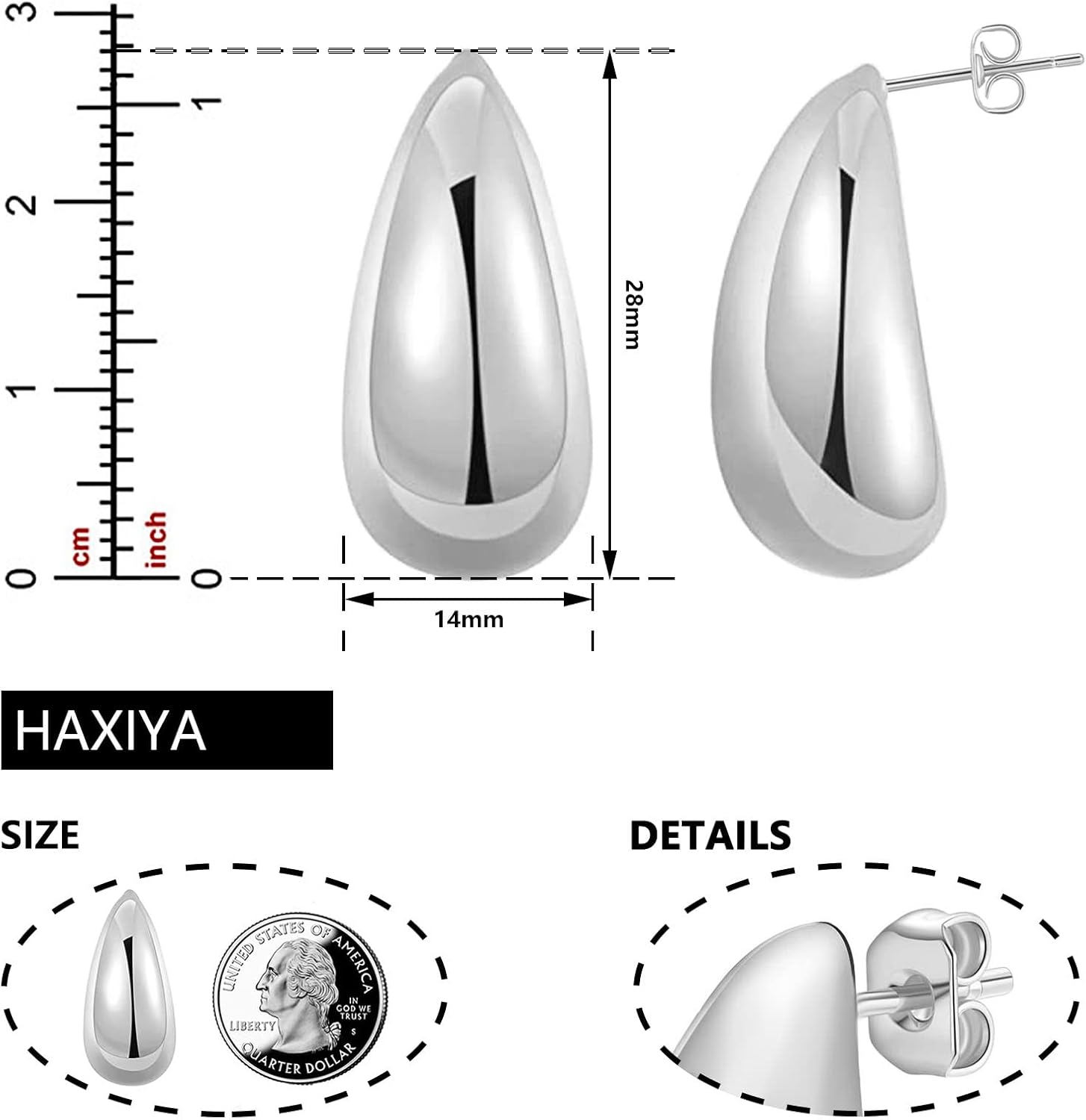 Miniatura 6 de Aretes de aro gruesos para mujer, aretes ligeros con forma de lágrima chapados en oro de 18 quilates, hipoalergénicos, aretes gruesos de gota de