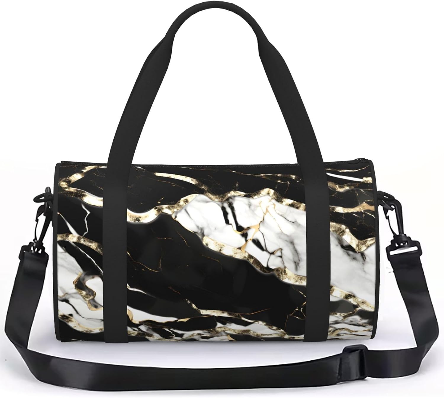Black And White Marble Texture Print Sports Tote Bag Lightweight Water-Resistant Gym Backpack Travel Supplies