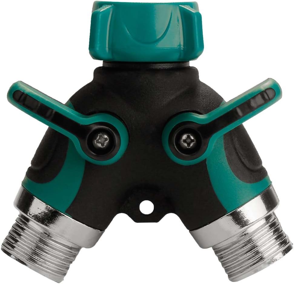Tuoni 2 Way Garden Hose Splitter with Comfortable Rubberized Grip for Easy Garden Life,Full Metal Body Y Ball Valve Hose Connector Fits with Outdoor Faucet, Sprinkler/Drip Irrigation Systems