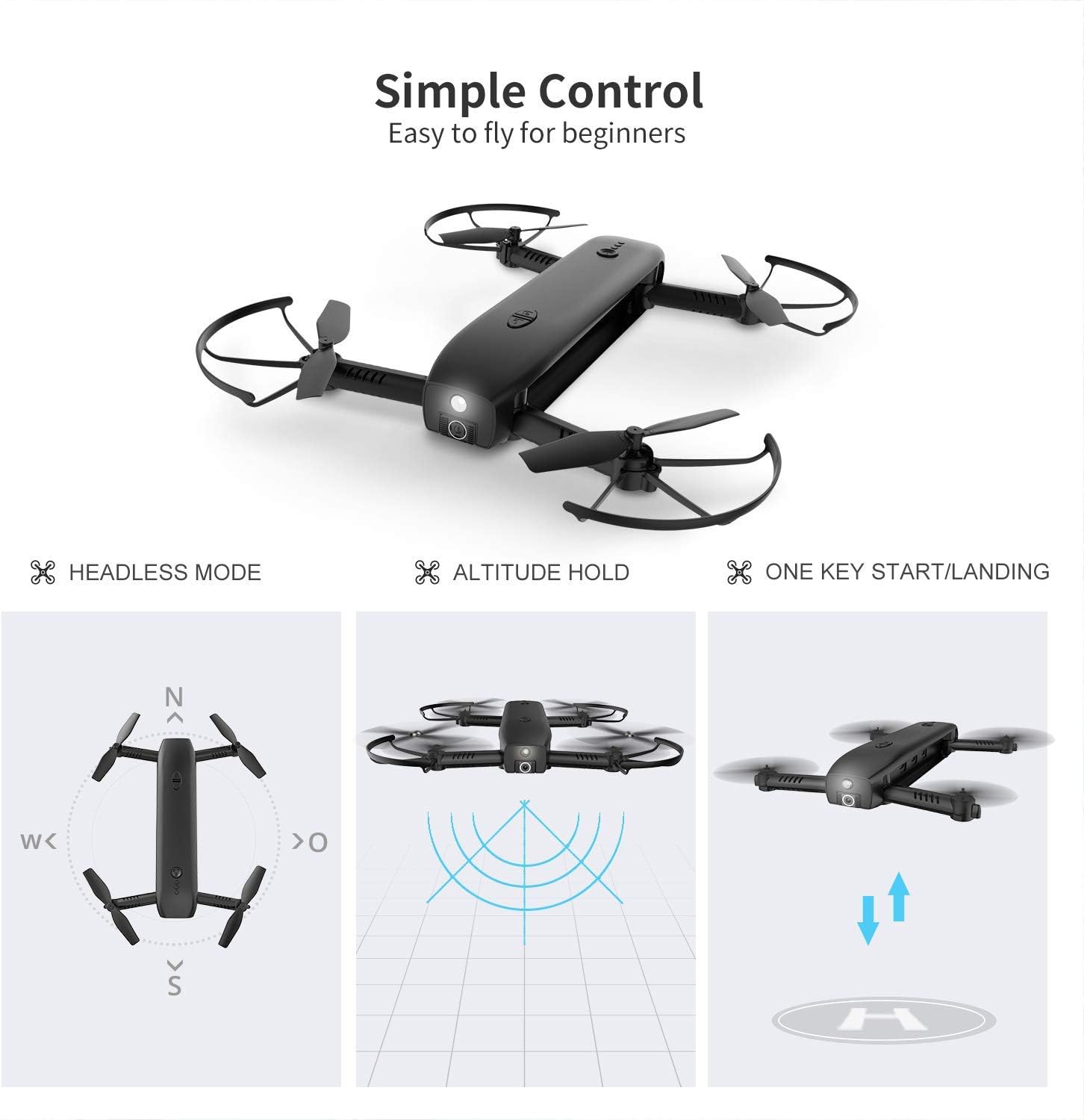 Holy Stone FPV Drone with Camera for Adults 1080P HD, Foldable Pocket Drones with Optical Flow Positioning, Handheld Camera Mode, Power Bank Function, Flashlight Mode, Modular Battery, 8GB Card, HS161