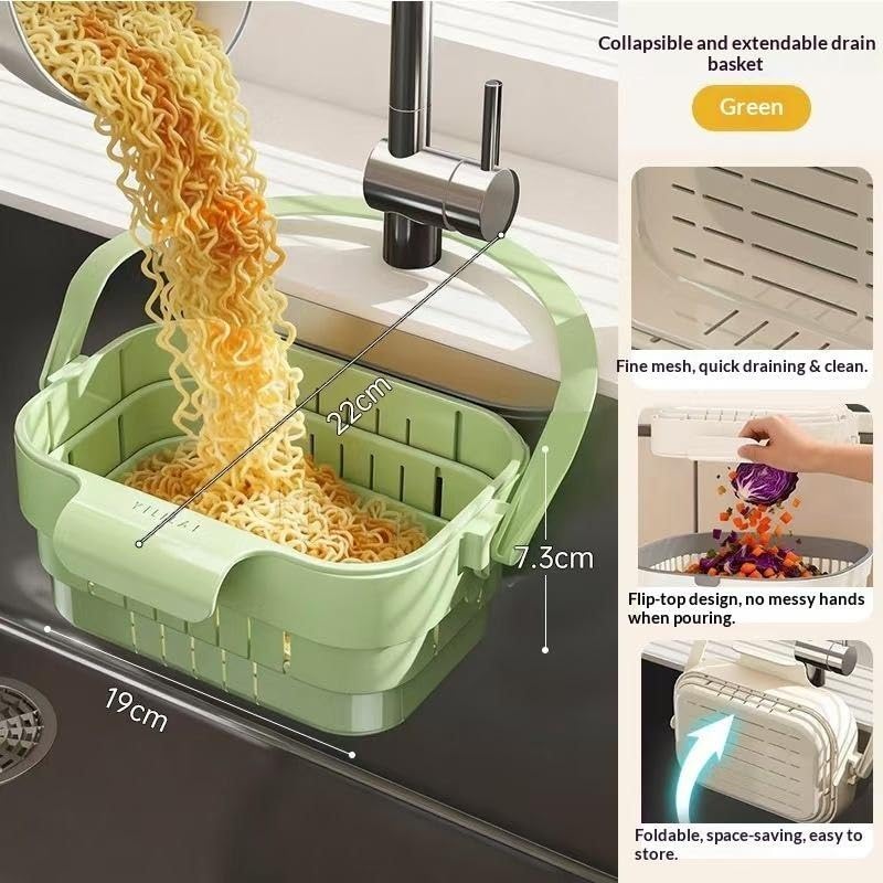 Image of Kitchen Sink Drain Basket, Double Layer Strainer Food Waste Filter Baskets,Hanging Sink Drains Holder,Detachable Strain Basket, Easy to Clean (Green Round) (Green Square)