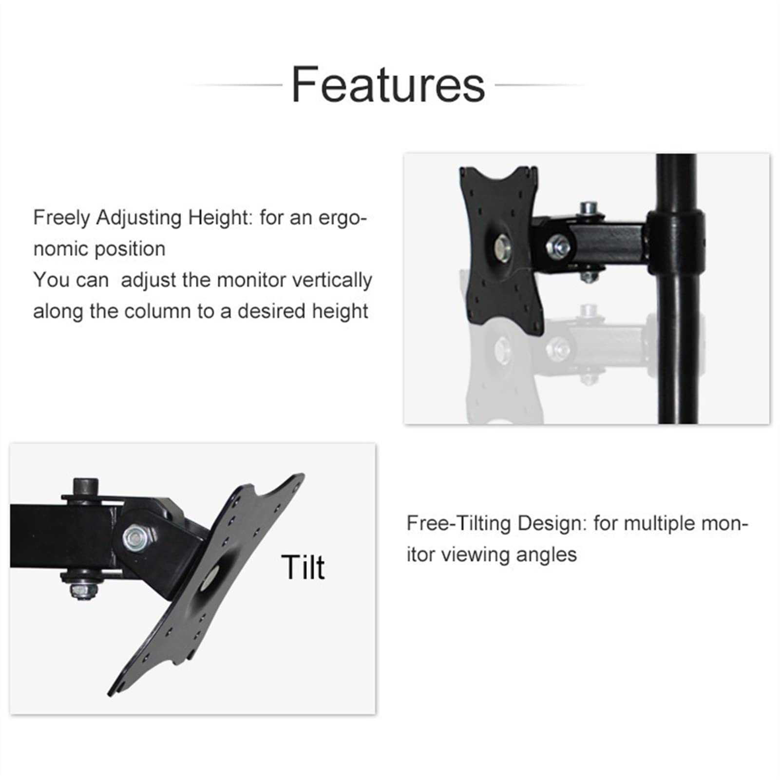 Braccio del supporto di visualizzazione Supporto da tavolo for doppio monitor LCD, resistente, impilato, regolabile, con base perforata, sostiene 2 schermi verticali fino a 27" Staffa di visualizzazio