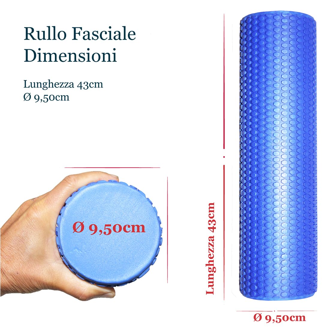 Medio Foam Roller Trigger Point EVA Ø9,5x43cm; Rullo Massaggio Muscolare Pilates; Tubo Scrocchia Schiena Crack Attrezzi; Rollo di Schiuma Massaggiatore Stretching
