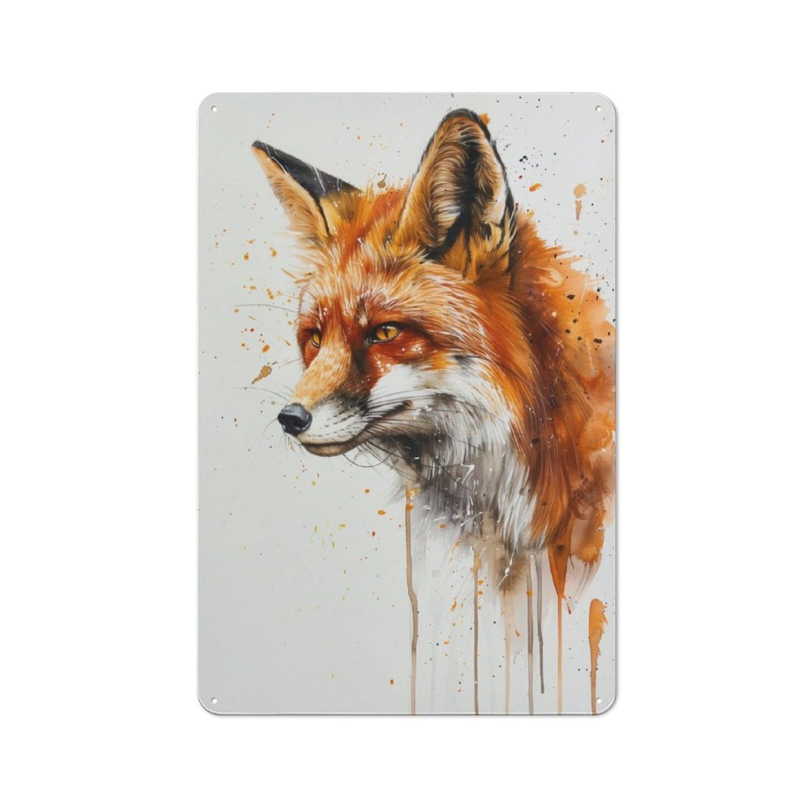 Junmoney Fox Watercolor Animal For Studio Or Craft Room, Retro-Style Tin Sign 30X20cm, For Metal Sign Collectors, For Garage And Workshop Walls