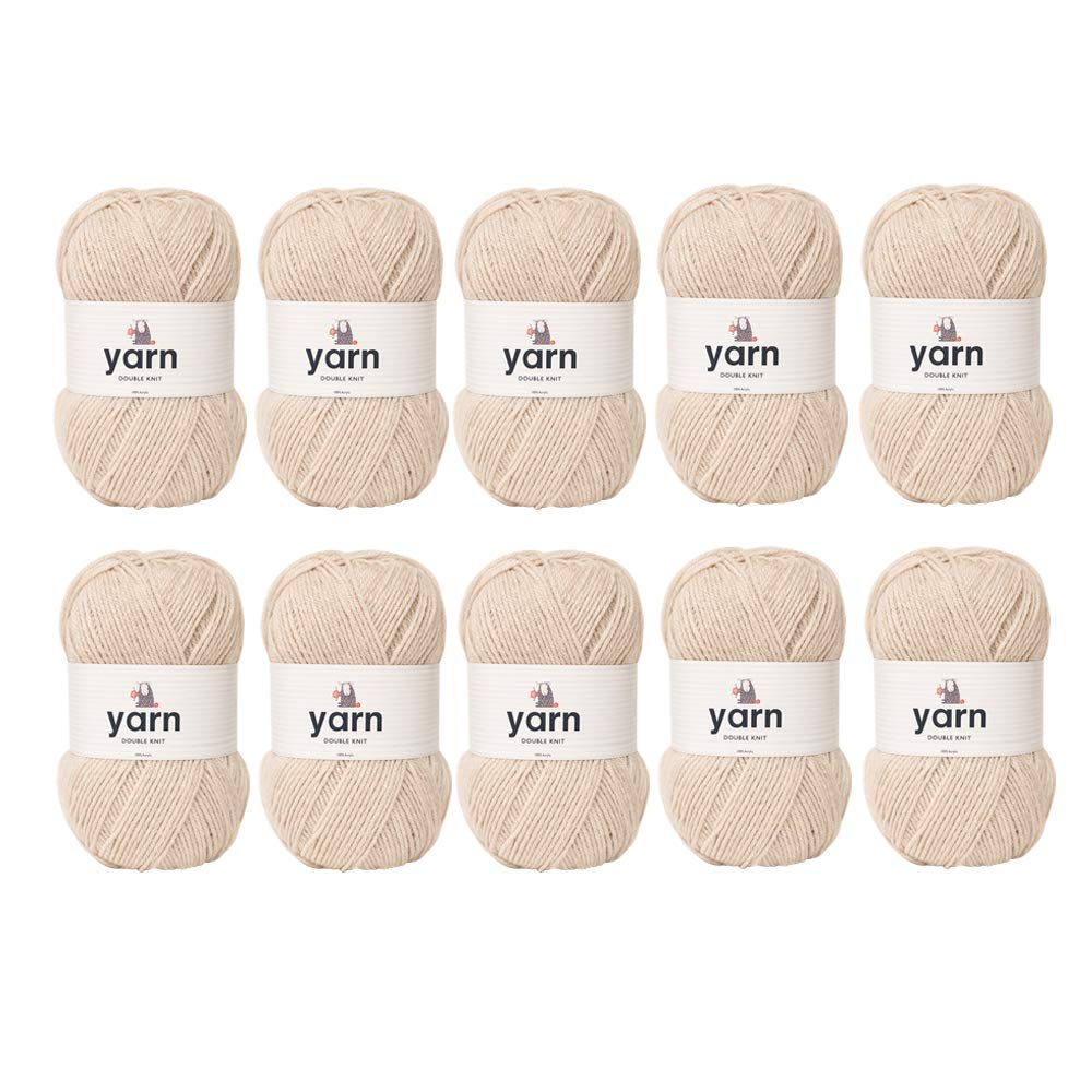 Korbond DK Beige Yarn - 10 x 100g Acrylic Wool - Lightweight, Hypoallergenic & Durable Double Knit Crochet Yarn Knitting Wool (2900m Total)