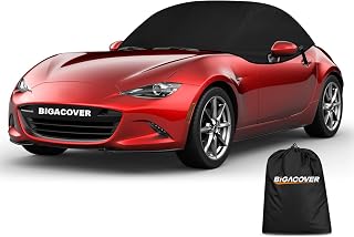 Half Car Cover for Mazda Miata MX-5 Mk4 2015-2023, 420D Oxford Soft Top Roof Protector Cover with Reflective Strip Windproof Dustproof UV Resistant Protect Your Windshield and Roof (ND Model only)
