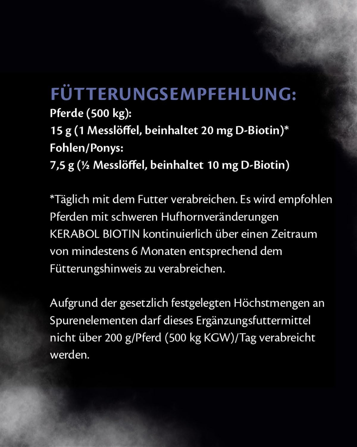 EQUISTRO® Kerabol Biotin| Ergänzungsfuttermittel für Pferde | Fördert ein gesundes Hufwachstum und Fellwachstum| Soforthilfe bei geschädigtem Hufhorn | 1.000g