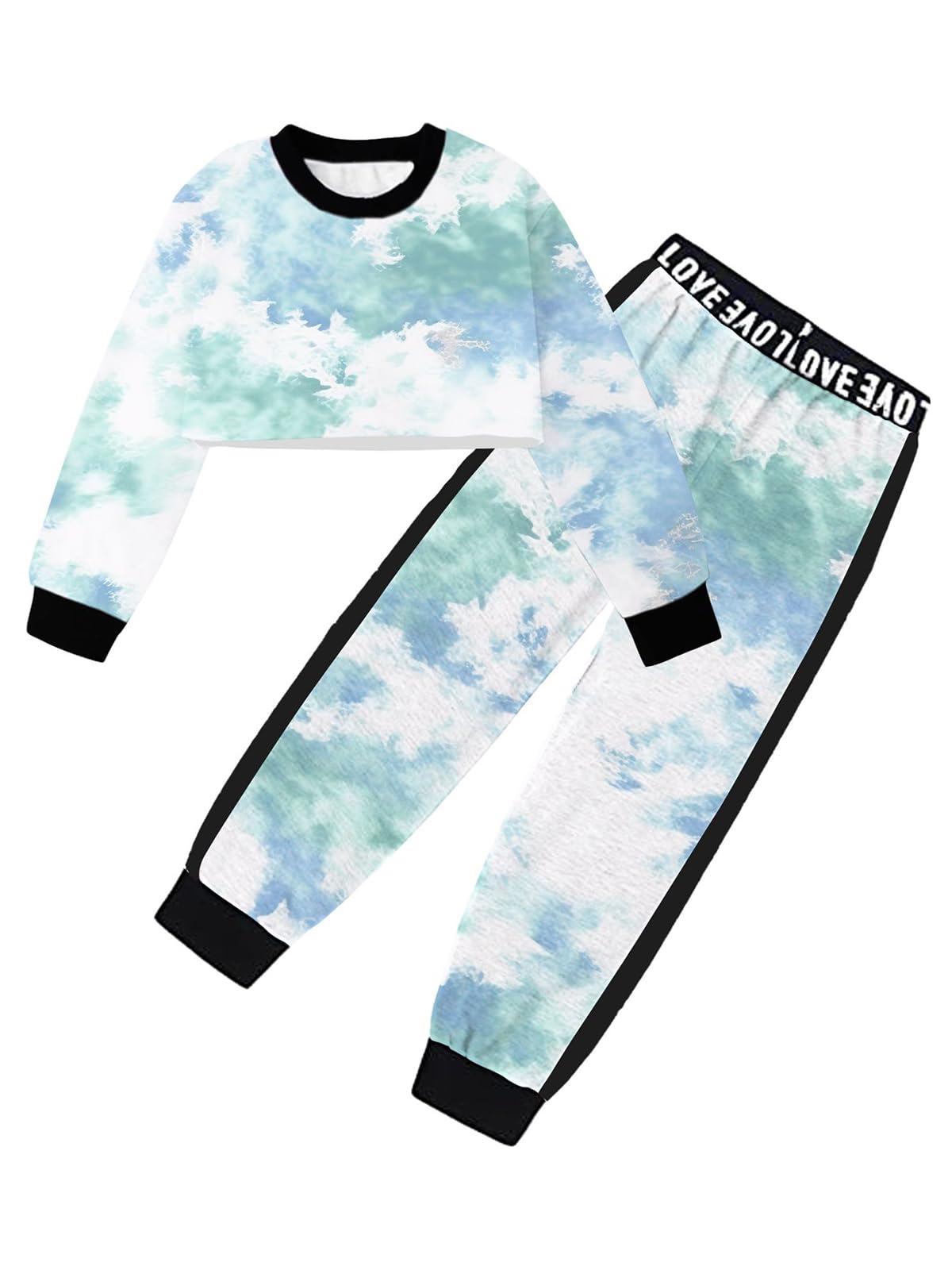 Betusline Girls 2 Piece Cropped Sweatsuit Pants Outfit Clothes Set