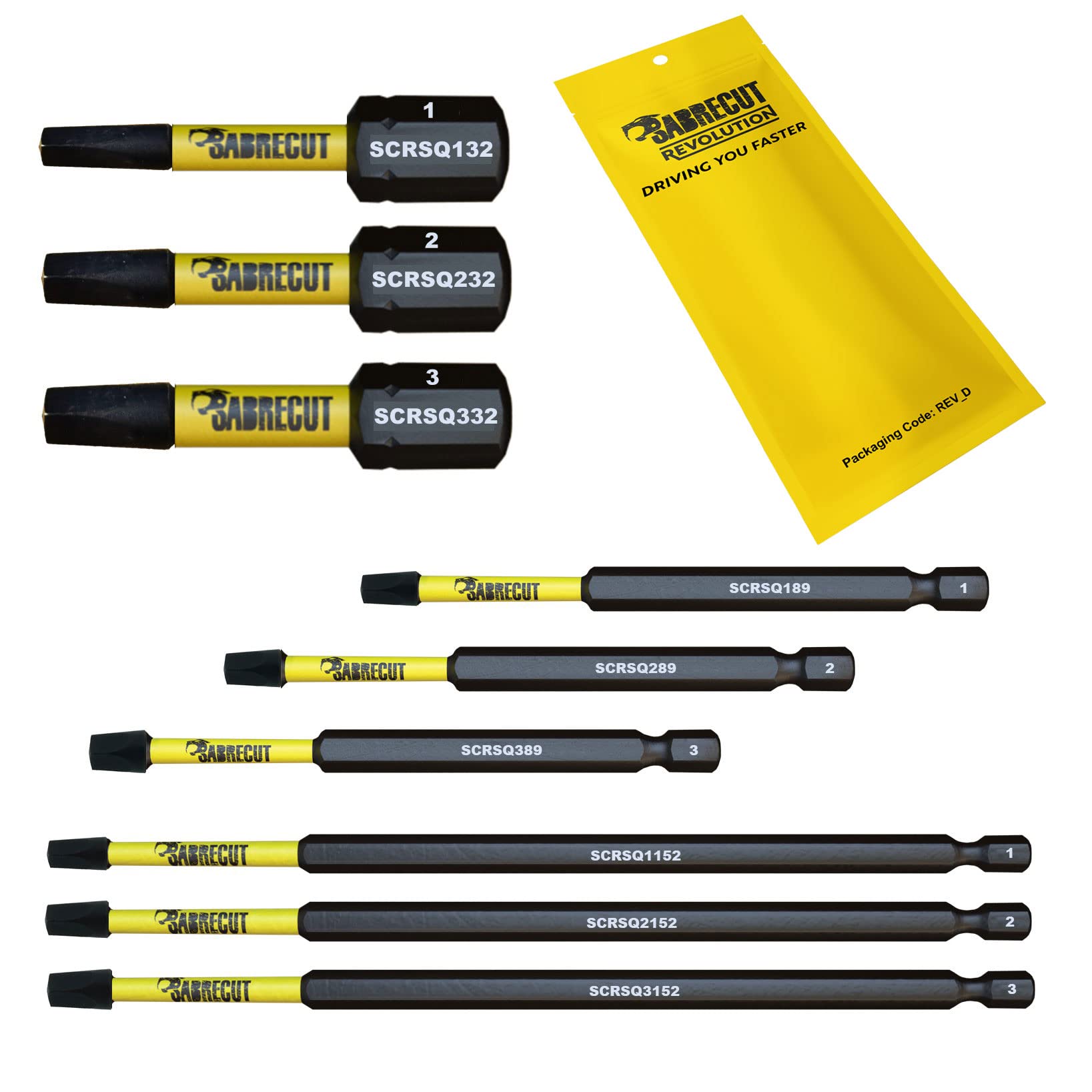 9 x SabreCut SCRK9SQ 32mm 89mm 152mm SQ1 SQ2 SQ3 Square Magnetic Impact Screwdriver Driver Bits Set Heavy Duty