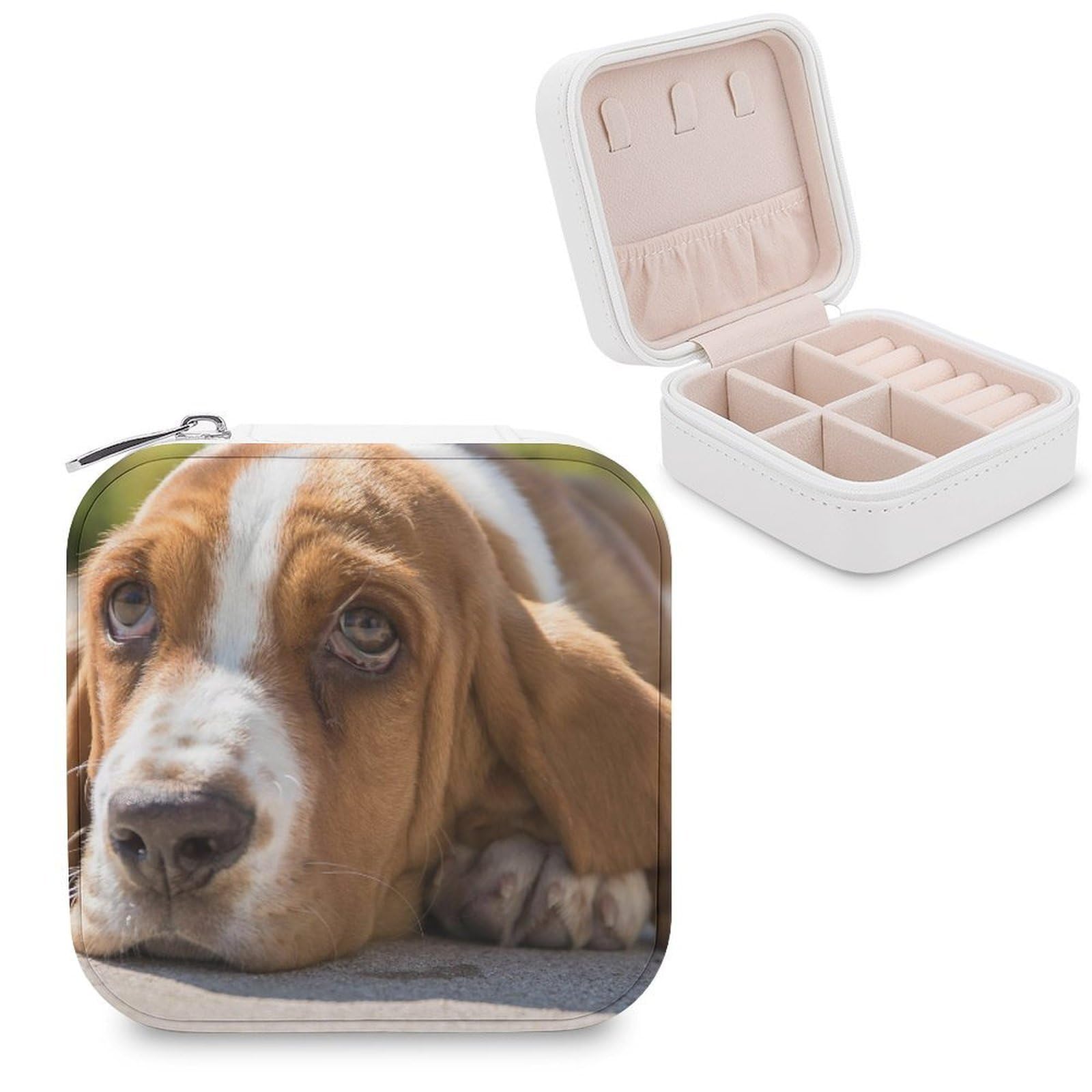 Boîte à bijoux Basset Hound : l'étui de voyage en cuir idéal pour vos vacances